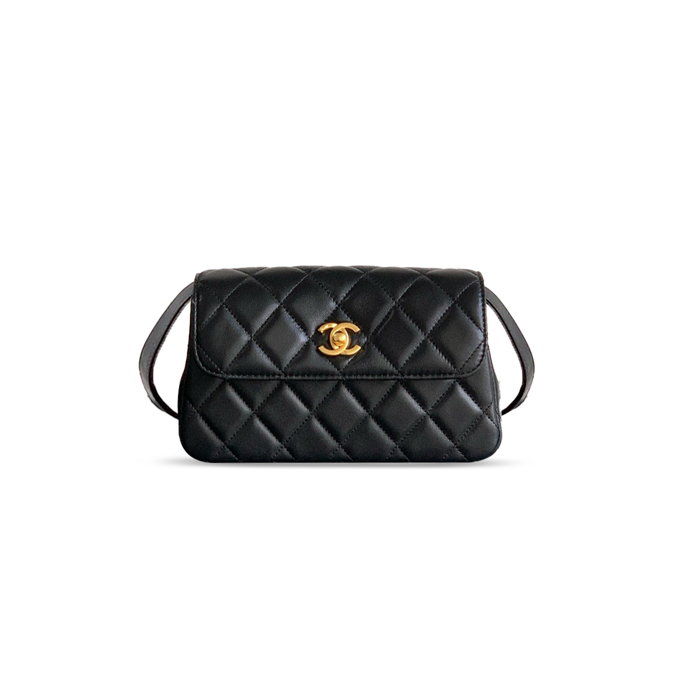 CHANEL BLACK LAMBSKIN FLAP CROSSBODY BAG AP4677 (19.5*11.5*5cm)